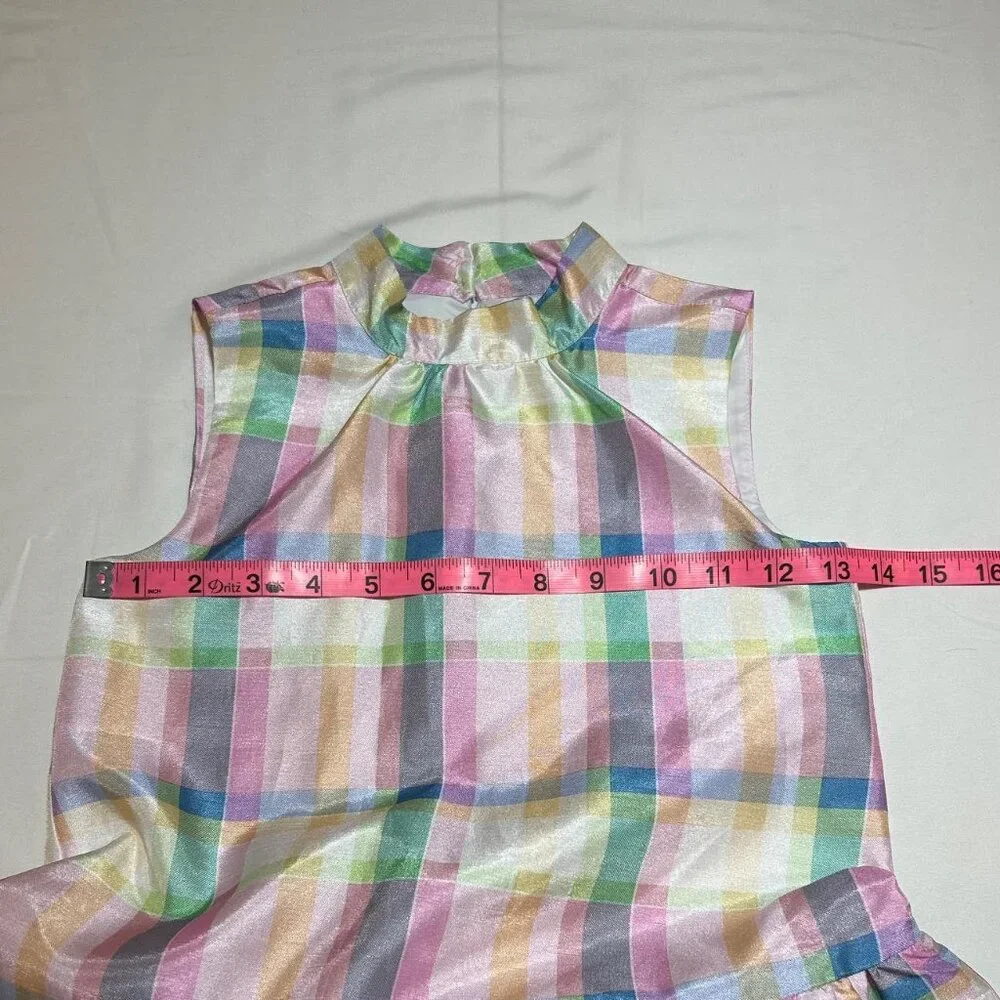 Gymboree Girls 6 Pink Blue Purple Yellow Plaid Taffeta Sleeveless Dress